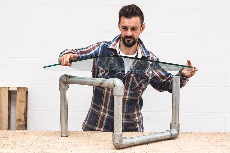 2 Ways to Create a Table From Discarded Scaffolding 5 Adding glass top - 2 ways to create a table from discarded scaffolding