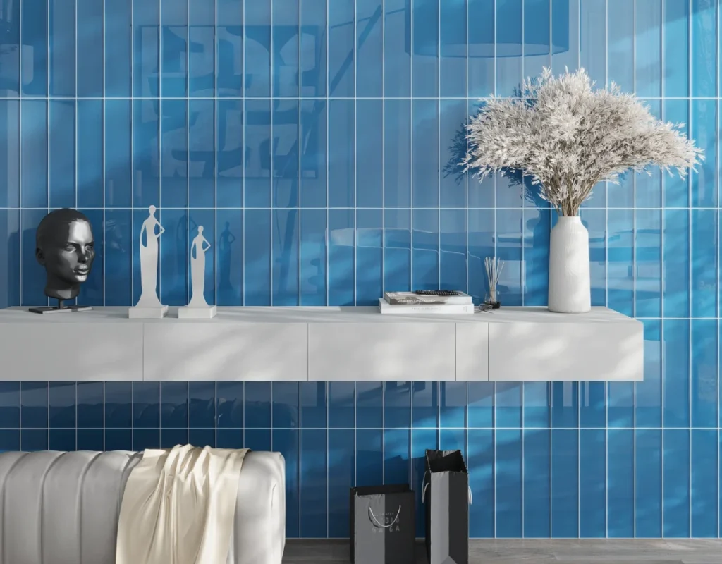 blue tiles in room
