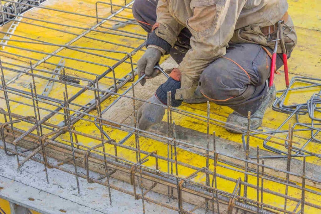 construction worker adding rebar
