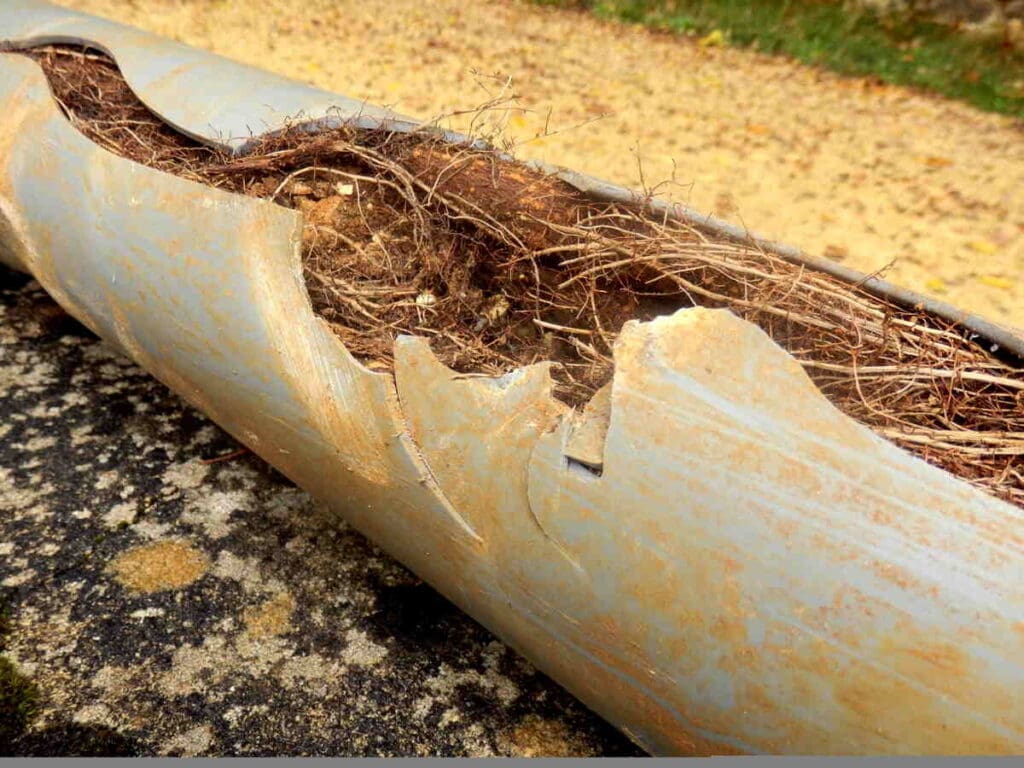 blocked / clogged pipe with tree roots