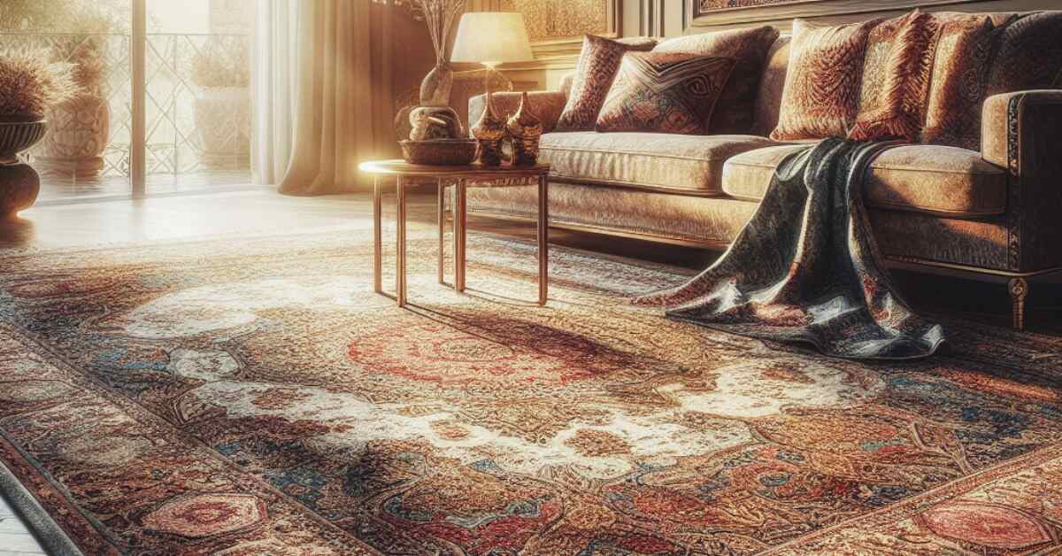 persian rug in sun in living room